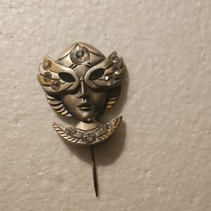 Silver Tone  Gold Decorative Mask Pin - Elegant